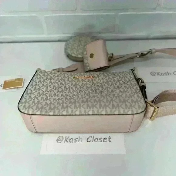 Michael Kors Crossbody Tech Attach Adjustable Strap MK Signature Powder Blush Mt - Picture 5 of 8